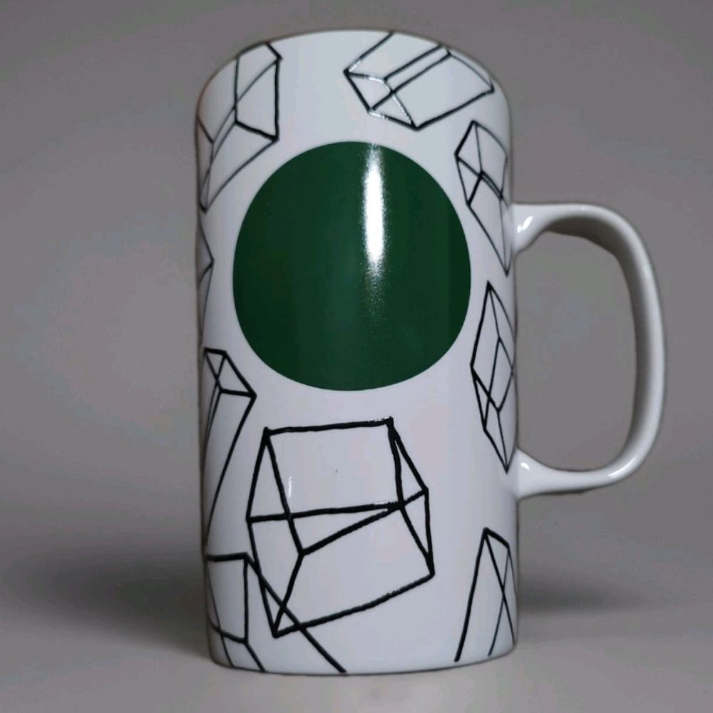 2014 Starbucks Green Dot Prism Cubes 16 oz Tall Mug Ceramic Coffee/Tea Cup